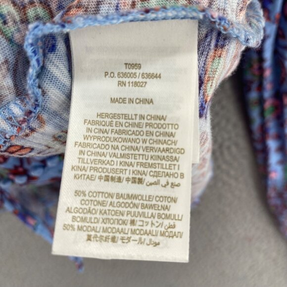 Boden Top Womens 6R Blue Multi Floral Button Up Balloon Long Sleeve Knit Stretch - Picture 6 of 10